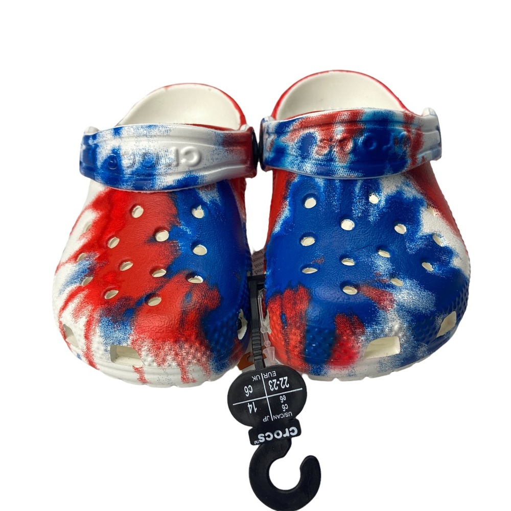 Crocs Kids Classic Toldder Tie-Dye Graphic Clog Blue/ Red/ White Size C5 - Picture 2 of 16